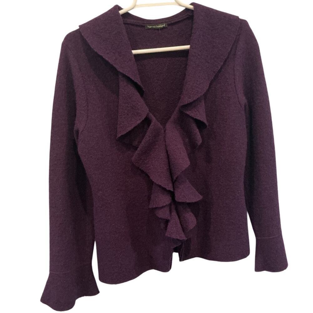 Harve Benard Womens Boiled Wool Cardigan Size Medium Deep Purple Whimsigoth Y2K